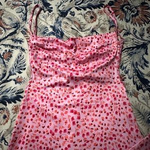 Long Floral Pink Dress - open back, tight fit - runs small